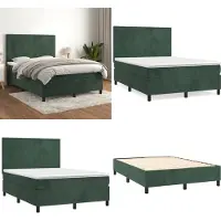 vidaXL Boxspring met matras fluweel donkergroen 140x200 cm