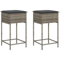 The Living Store Tuinset - Tuinbank - Tuinbarkrukken met kussens 2 st poly rattan grijs - Buitendrank - Lounge Stoel - Outdoor Bank