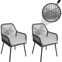 Mendler Set van 2 tuinstoelen -O12, buiten zitkussen aluminium rope weave Rope ~ antraciet, hoes grijs