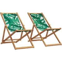 vidaXL Strandstroelen 2 st inklapbaar stof en massief hout bladpatroon