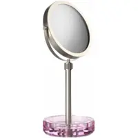 DECOR WALTHER Make-up Spiegel Kristall KSA Met Schaaltje Roze Gesatineerd Nikkel (4x + 1x magnification)