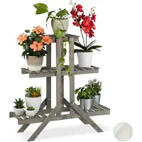 Relaxdays plantenstandaard hout - 5 plateaus - binnen - 83x83x28 cm - grijs