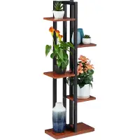 Relaxdays plantenstandaard 5 etages - binnen - 117x43x22 cm - staal - mdf - donkerbruin