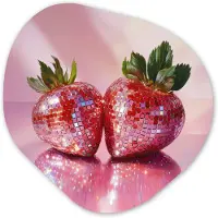 MuchoWow Organische wanddecoratie 90x90 cm - Organisch schilderij Disco - Fruit - Glitter - Strawberry - Muurdecoratie woonkamer - Kamer decoratie - Schilderijen - Muurcirkel aesthetic