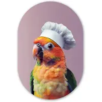MuchoWow Muurovaal 80x120 cm - Ovale wanddecoratie Papegaai - Koksmuts - Nieuwsgierig - Vogel - Ovalen schilderij - Muurdecoratie woonkamer - Kamer decoratie - Schilderijen - Wandcirkel