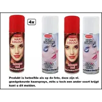 Goodmark 4x Haarverf/haarspray rood en wit 125 ml - Intense red en wicked white - Word bezorgd in doos ivm beschadiging - Festival thema feest carnaval haar kleurspray party