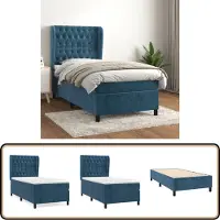 vidaXL - Boxspring - met - matras - fluweel - donkerblauw - 100x200 - cm