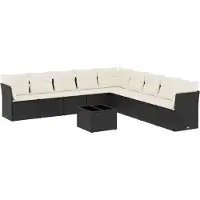 vidaXL 10-delige Loungeset met kussens poly rattan zwart
