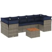 vidaXL 8-delige tuinmeubelset met kussens, grijs, polyrotan