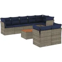 vidaXL 9-delige Loungeset met kussens poly rattan grijs