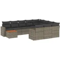 The Living Store Tuinlounge - Loungeset - 11-delige Loungeset met kussens poly rattan grijs - Buitendining - Loungebank - Patio Furniture