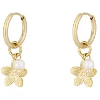 Yehwang Oorbellen - Oorhangers - Goud - Bloemen - Zoetwater parel - Stainless steel sieraden - Trendy - Cadeau