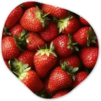MuchoWow Organische wanddecoratie 90x90 cm - Organisch schilderij Aardbei - Fruit - Rood - Muurdecoratie woonkamer - Kamer decoratie - Schilderijen - Muurcirkel aesthetic