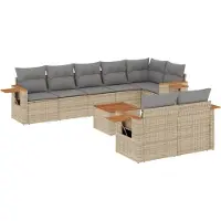 vidaXL 9-delige Loungeset met kussens poly rattan beige