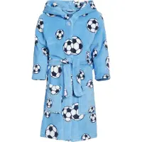 Playshoes fleece badjas Soccer met voetbal dessin lichtblauw All over print - 158/164