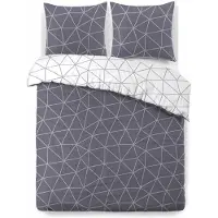 Vision Home VISION Hugo - Tweezijdig omkeerbaar Dekbedovertrekset - 100% katoen: zacht en soepel - Kingsize - Dekbedovertrek 260 x 240 cm met 2 bijhorende slopen - Grijs / Wit - Oekotex gecertificeerd