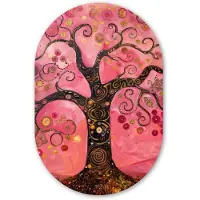 MuchoWow Muurovaal 60x90 cm - Ovale wanddecoratie Boom - Levensboom - Roze - Goud - Ovalen schilderij - Muurdecoratie woonkamer - Kamer decoratie - Schilderijen - Wandcirkel