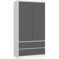 Akord Kleidingkast S90 met 2 Deuren en 2 Lades / Furniture Factory / Wit - Grafietgrijs / 90 x 180 x 51 cm