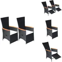 vidaXL Eetstoel - Eetstoelen - Tuinstoel - Tuinstoelen - Tuinstoelen 2 st verstelbaar met kussens poly rattan zwart