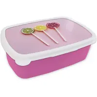 MuchoWow Broodtrommel Roze - Lunchbox Lolly - Snoep - Citrus - Brooddoos 18x12x6 cm - Brood lunch box - Broodtrommels voor kinderen en volwassenen