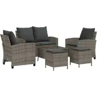 vidaXL 6-delige Loungeset met kussens poly rattan grijs