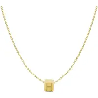 New Bling 9NBG-909H Gouden Letterhanger met Ketting - Letter H - Kubus - 4x4x4mm - Ankerschakel - 0,9 mm Breed - Lengte 38+4+3cm - 14 Karaat - Geelgoud