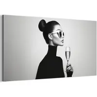 MuchoWow Aluminium schilderij 40x20 cm - Wanddecoratie metaal - Vrouw - Champagne - Modern - Metalen muurdecoratie woonkamer - Decoratie industrieel - Foto op dibond - Industriële accessoires slaapkamer