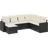 The Living Store Tuinset - Loungeset - 7-delige Loungeset met kussens poly rattan zwart - Loungemeubelen - Outdoor Furniture - Ratan Meubel