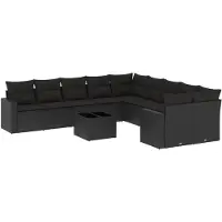 The Living Store Loungebank - Tuin Lounge Set - 11-delige Loungeset met kussens poly rattan zwart - Buitendecoratie - Outdoor Furniture - Patio Set