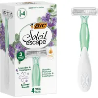 BIC Soleil Escape Dames Wegwerp Scheermesjes voor Vrouwen Scheren - 3 Scheerbladen - Scheermes met Geparfumeerde greep - Lavendel en Eucalyptus - 4 Stuks