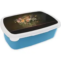 MuchoWow Broodtrommel Blauw - Lunchbox Glazen - Bloemen - Boeket - Kleuren - Brooddoos 18x12x6 cm - Brood lunch box - Broodtrommels voor kinderen en volwassenen
