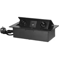 ORNO Uitklapbaar stopcontact met ingebouwde stekkerdoos OR-GM-9035/B, 2x 230V, 2x USB (A+C type; 3.6A), kleur zwart