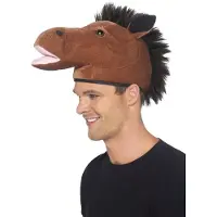 Smiffys Carnaval verkleed dierenpak hoed - Paardenhoofd - bruin - met details - dierenkoppen - volwassenen