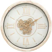 Atmosphera Wandklok/muur klok Florence - Vintage Wood - Dia 50 cm - mdf/glas - beige/wit - Luxe klokken