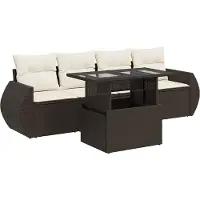 vidaXL 5-delige Loungeset met kussens poly rattan bruin