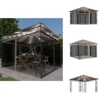 vidaXL Paviljoen met muggennet en LED-lichtketting, 3x3x2,73 m, taupekleurig - Paviljoens & feesttenten