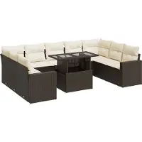 vidaXL 10-delige Loungeset met kussens poly rattan bruin