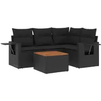 The Living Store Loungeset - Loungesets - Tuinset - Tuinbank - 5-delige Loungeset met kussens poly rattan zwart