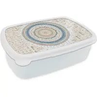 MuchoWow Broodtrommel Wit - Lunchbox - Brooddoos - Mandala - Blauw - Bohemian - Wit - Design - 18x12x6 cm - Volwassenen