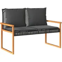 The Living Store De Living Store tuinbank met kussens, zwart, van polyrotan en acaciahout