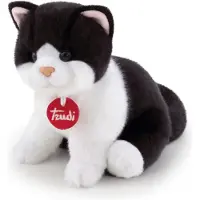 Trudi - Classic Knuffel Poes Kat Brad 22 cm - Handgemaakt in Italie - Hoge kwaliteit pluche knuffel - Knuffeldier voor jongens en meisjes - Wit Zwart - 16x19x22 cm maat S