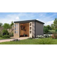 Karibu Gartenhaus, hybride tuinhuis, metalen constructie, model Jupiter 5, kleur: watergrijs, afmetingen: 298,5 x 242,5 x 209 cm