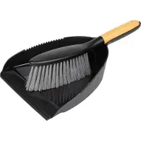 Huismerk Premium Stoffer en Blik Zwart Kunststof Bamboe - 22 x 34 cm