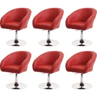 Mendler Set van 6 eetkamerstoelen -F19, keukenstoel bureaustoel loungestoel, in hoogte verstelbaar ~ kunstleer rood