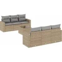 vidaXL 7-delige Loungeset met kussens poly rattan beige