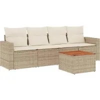 vidaXL 5-delige Loungeset met kussens poly rattan beige