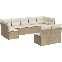 vidaXL 10-delige Loungeset met kussens poly rattan beige