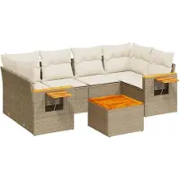 vidaXL 7-delige Loungeset met kussens poly rattan beige