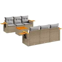 vidaXL 7-delige Loungeset met kussens poly rattan beige