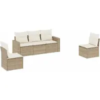 vidaXL 5-delige Loungeset met kussens poly rattan beige